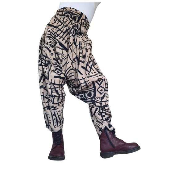 HAREM PANTS ; TAUPE / BLACK ABSTRACT